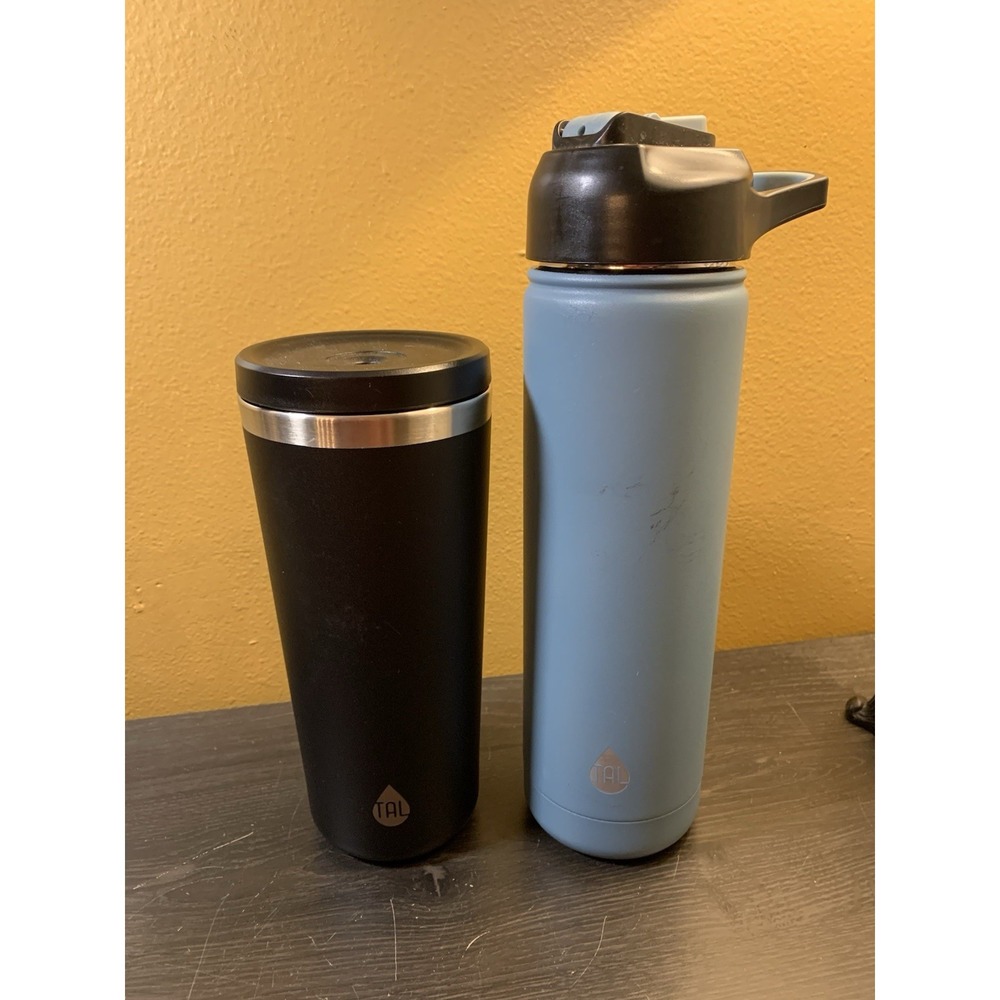 Tal Water Bottle Set 12 Oz Black & 26 Oz Blue